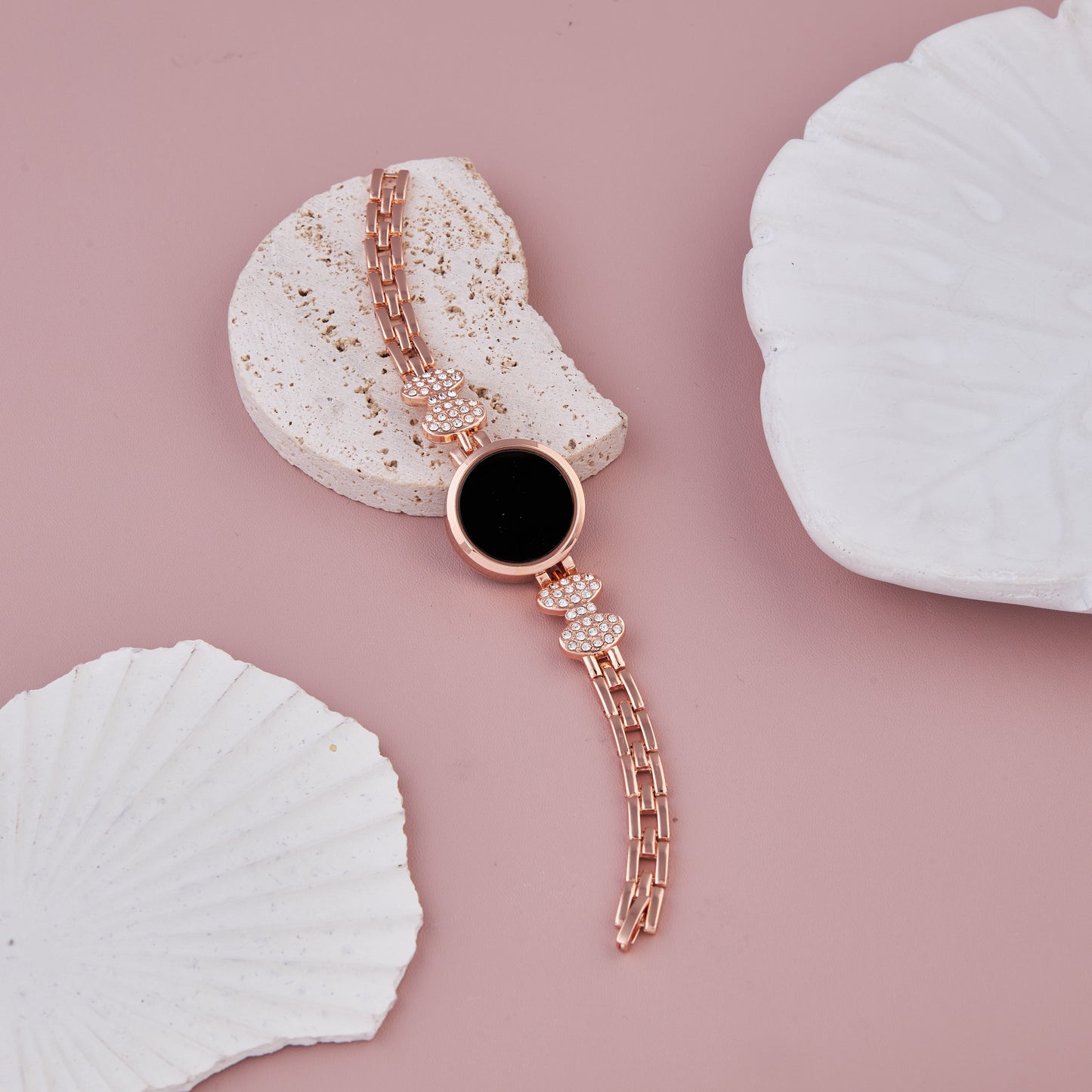 Rose Gold Digital Watch with Crystal Bow Accents
