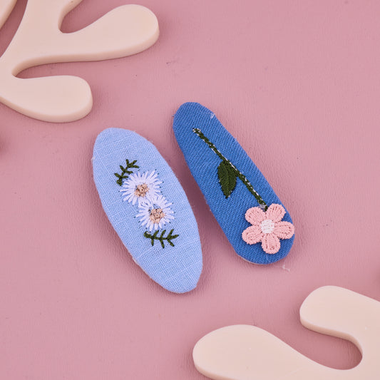 Floral Embroidered Handmade Hair Pin Set