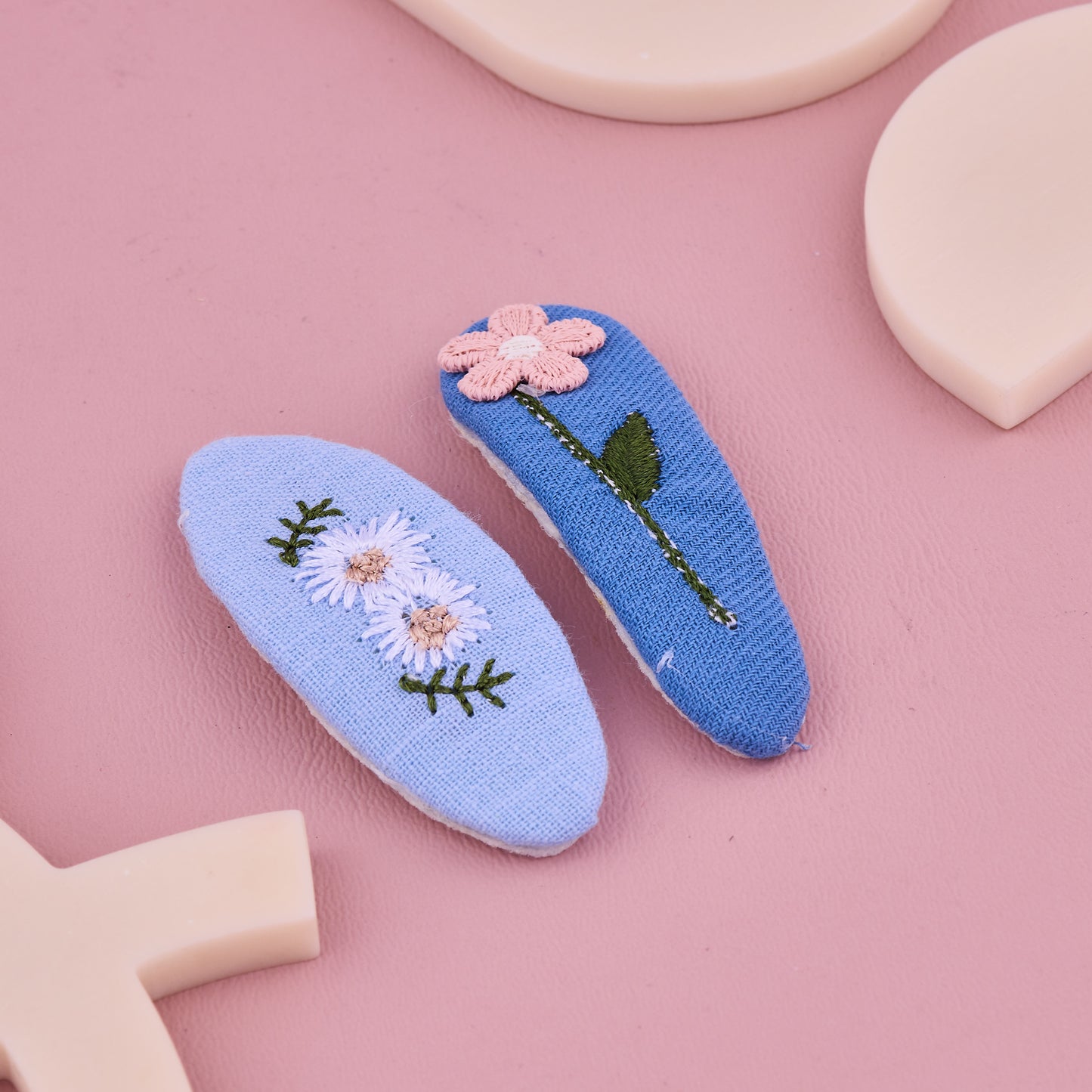 Floral Embroidered Handmade Hair Pin Set