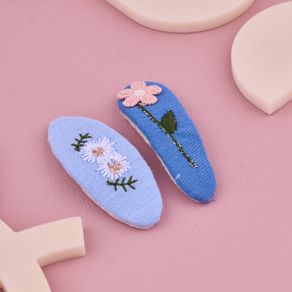 Floral Embroidered Handmade Hair Pin Set