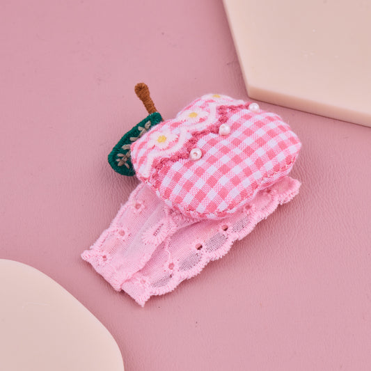 Handmade Gingham Apple Hair Clip