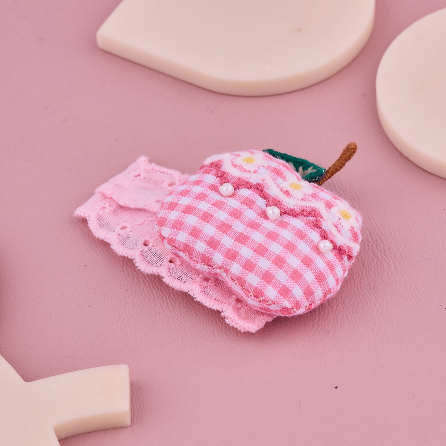 Handmade Gingham Apple Hair Clip