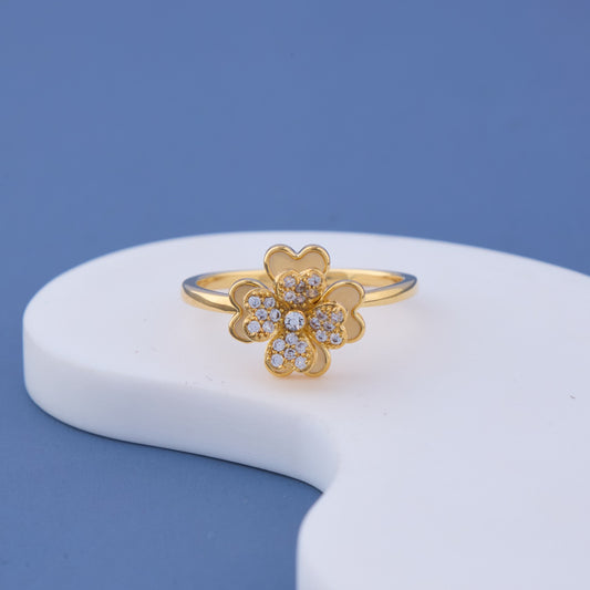 Gold Plated Floral Heart Ring with Sparkling Stones