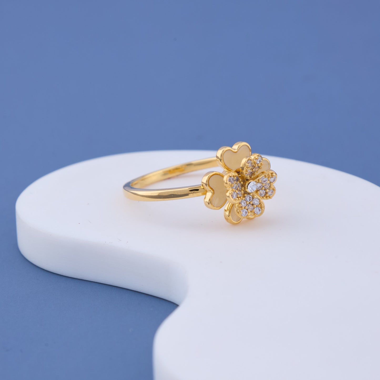 Gold Plated Floral Heart Ring with Sparkling Stones