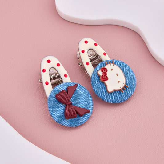 Cute Denim Bow & Kitty Hair Clips