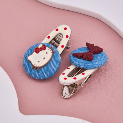 Cute Denim Bow & Kitty Hair Clips