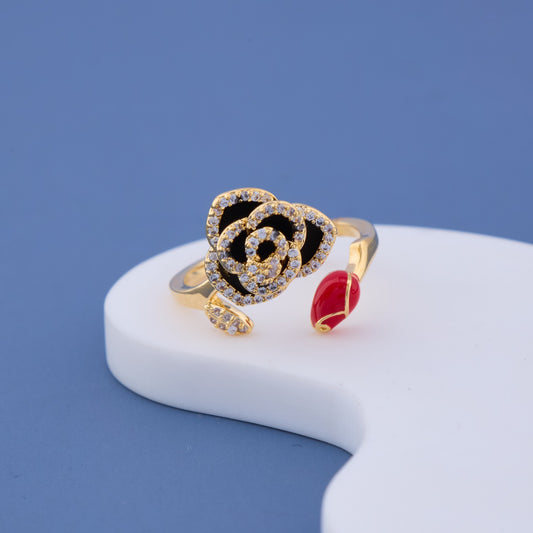 Black Rose with Red Stone Ring