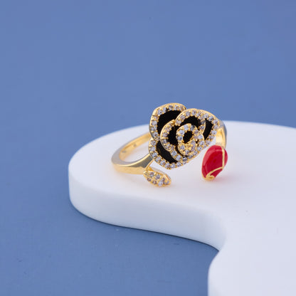Black Rose with Red Stone Ring