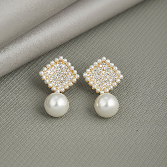 Elegant Silver Earrings with Pearls and Diamonds