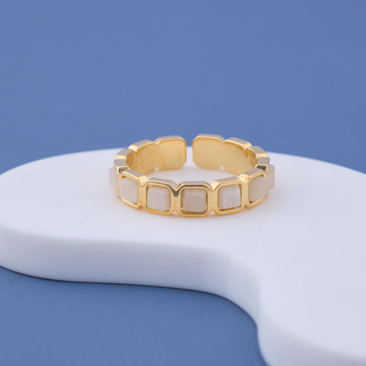 White Square Stone Gold Ring