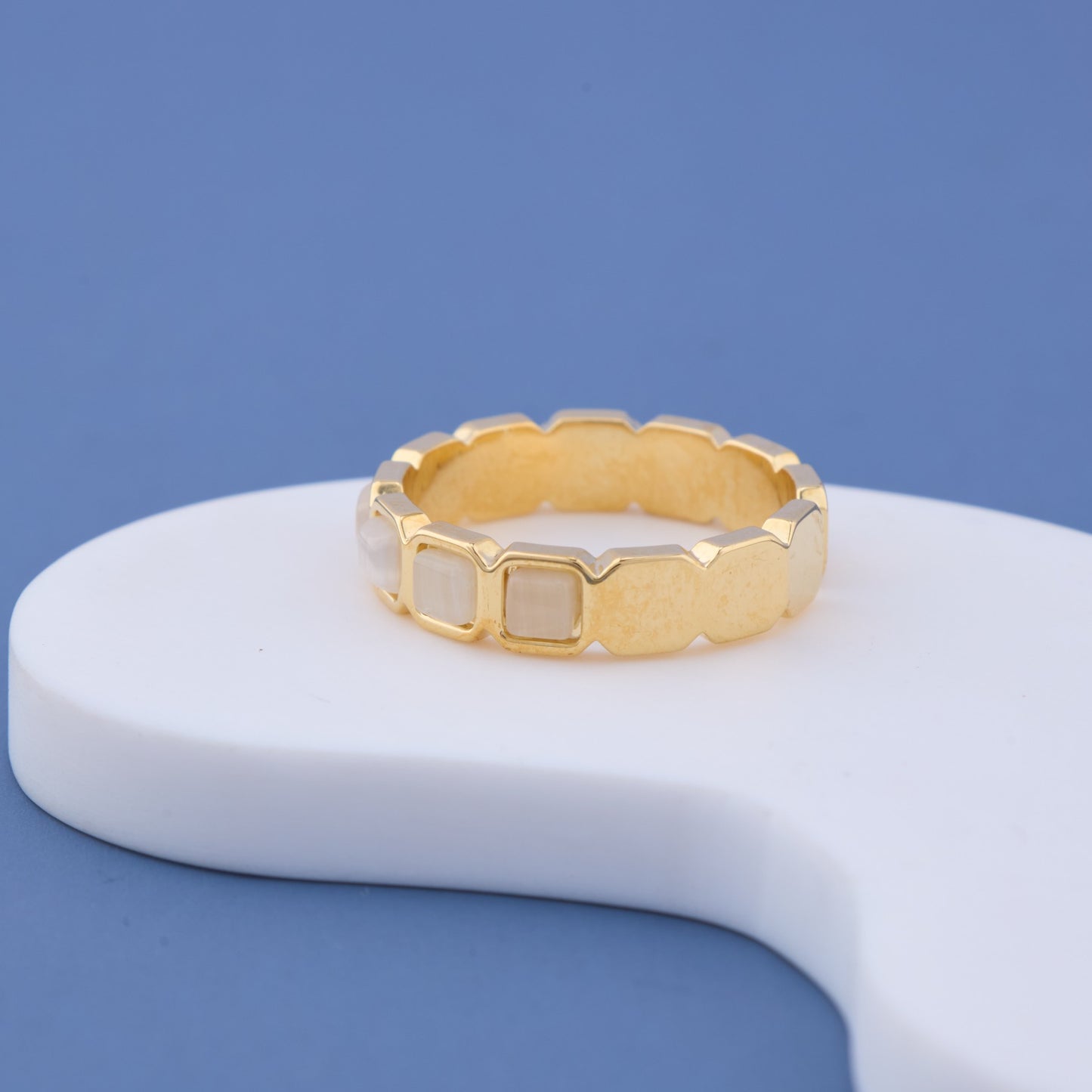 White Square Stone Gold Ring