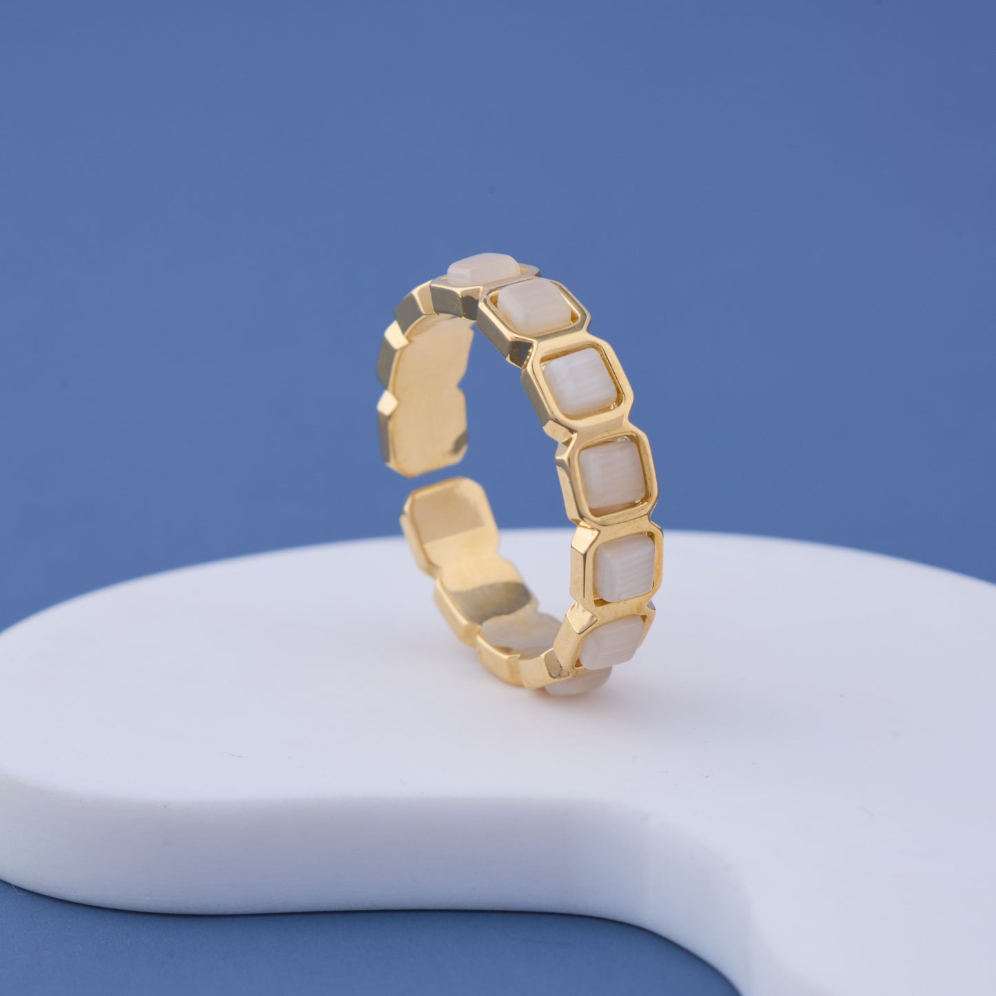 White Square Stone Gold Ring