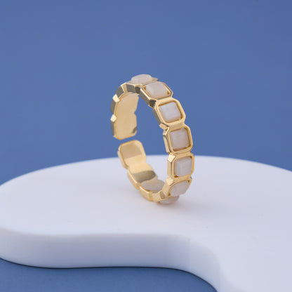 White Square Stone Gold Ring