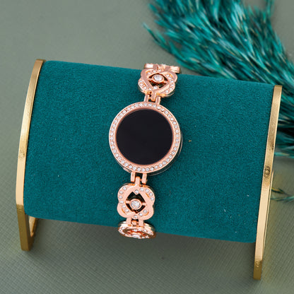 Floral Elegant Rose Gold Circuler Dial Digital Watch For Women