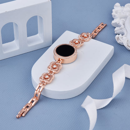 Floral Elegant Rose Gold Circuler Dial Digital Watch For Women