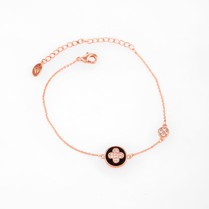 Stainless Steel Rose Gold-Plated AD Studded Floral Wraparound Bracelet