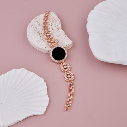 Floral Elegant Rose Gold Circuler Dial Digital Watch For Women