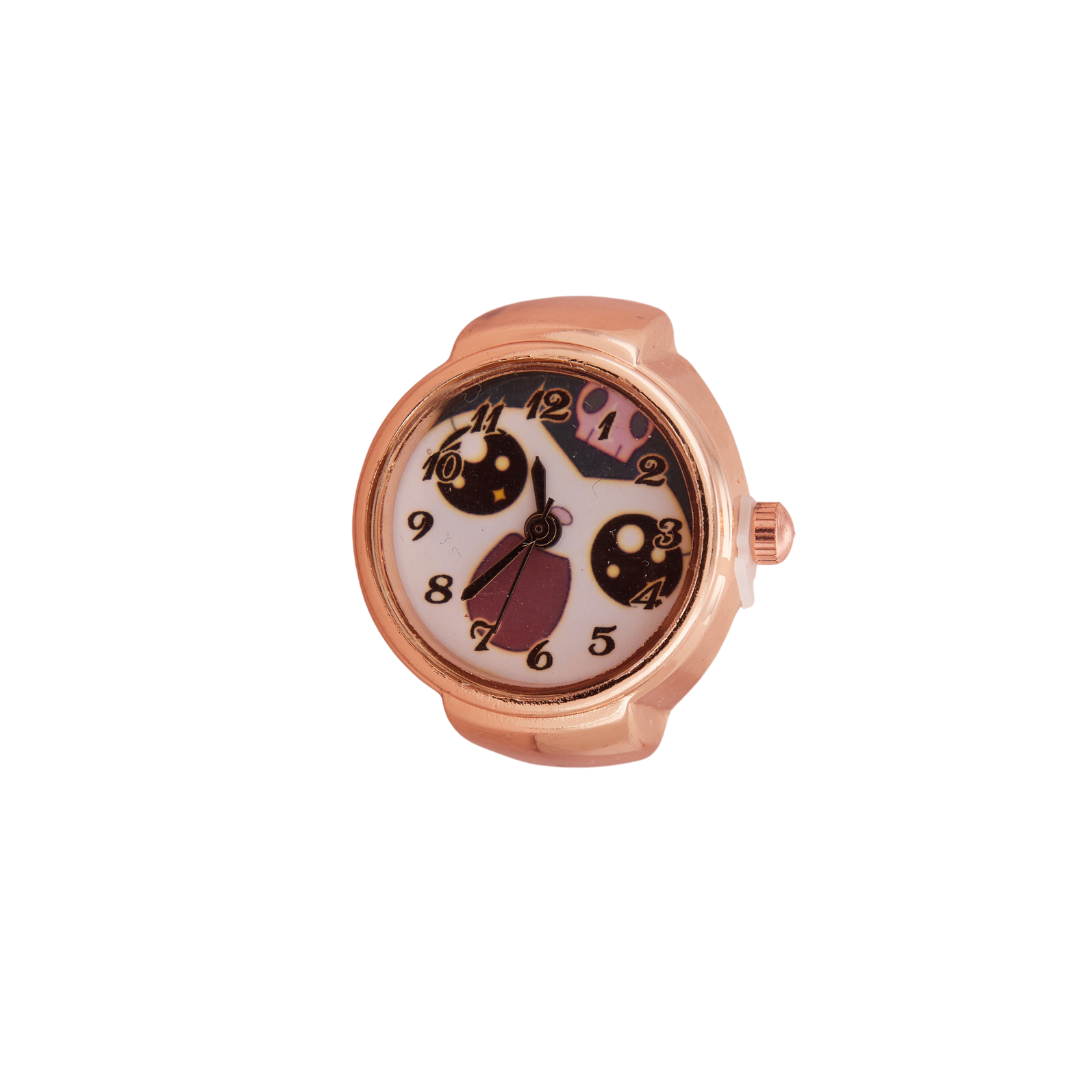 Rose Gold Ring Watch with White Printed Dial for Women