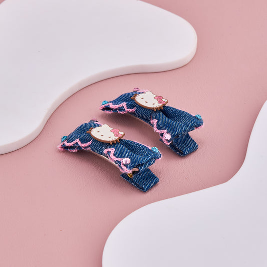 Cute Denim Hello Kitty Hair Clips