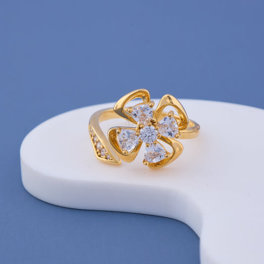 Golden Crystal Petal Flower Ring