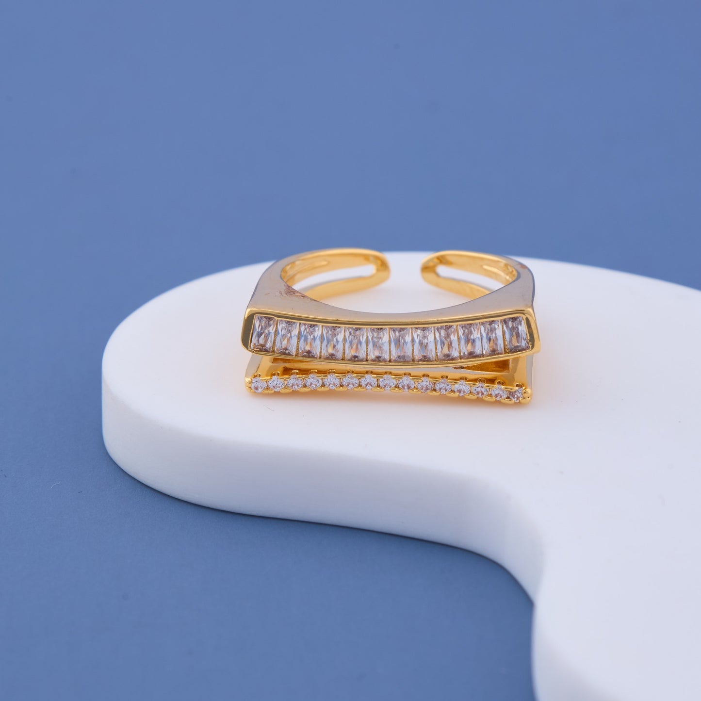 Dual Row Geometric Gold Ring