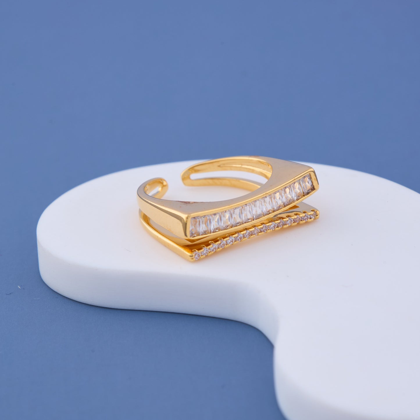 Dual Row Geometric Gold Ring