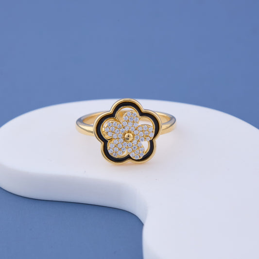 Black Enamel Clover Flower Ring