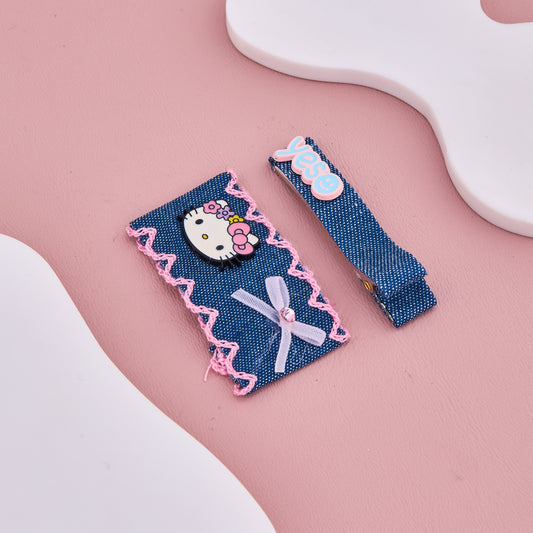 Denim Hello Kitty Hair Clip Set for Baby Girls