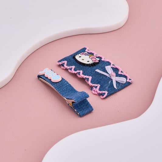 Denim Hello Kitty Hair Clip Set for Baby Girls