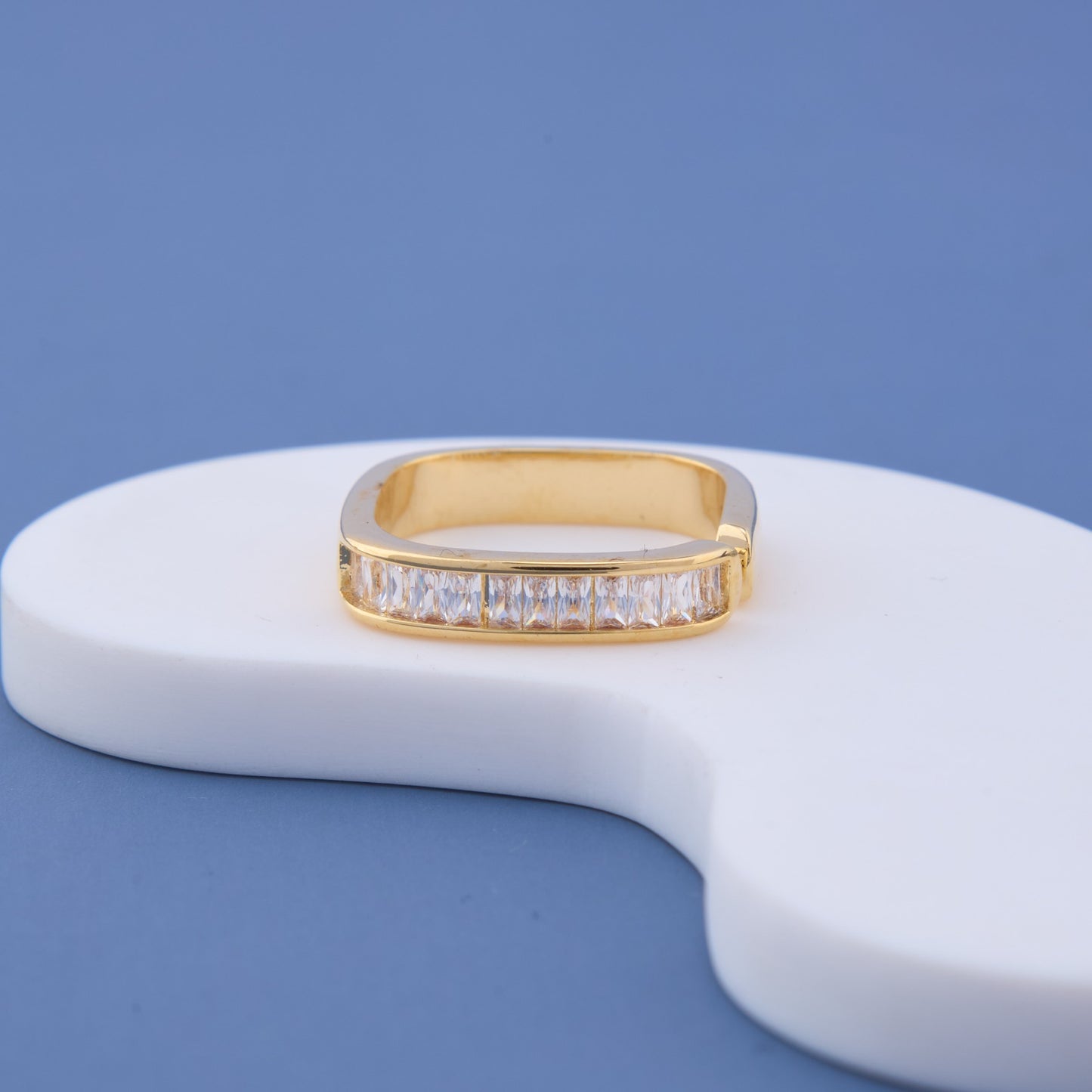 Gold Square Band with Princess-Cut