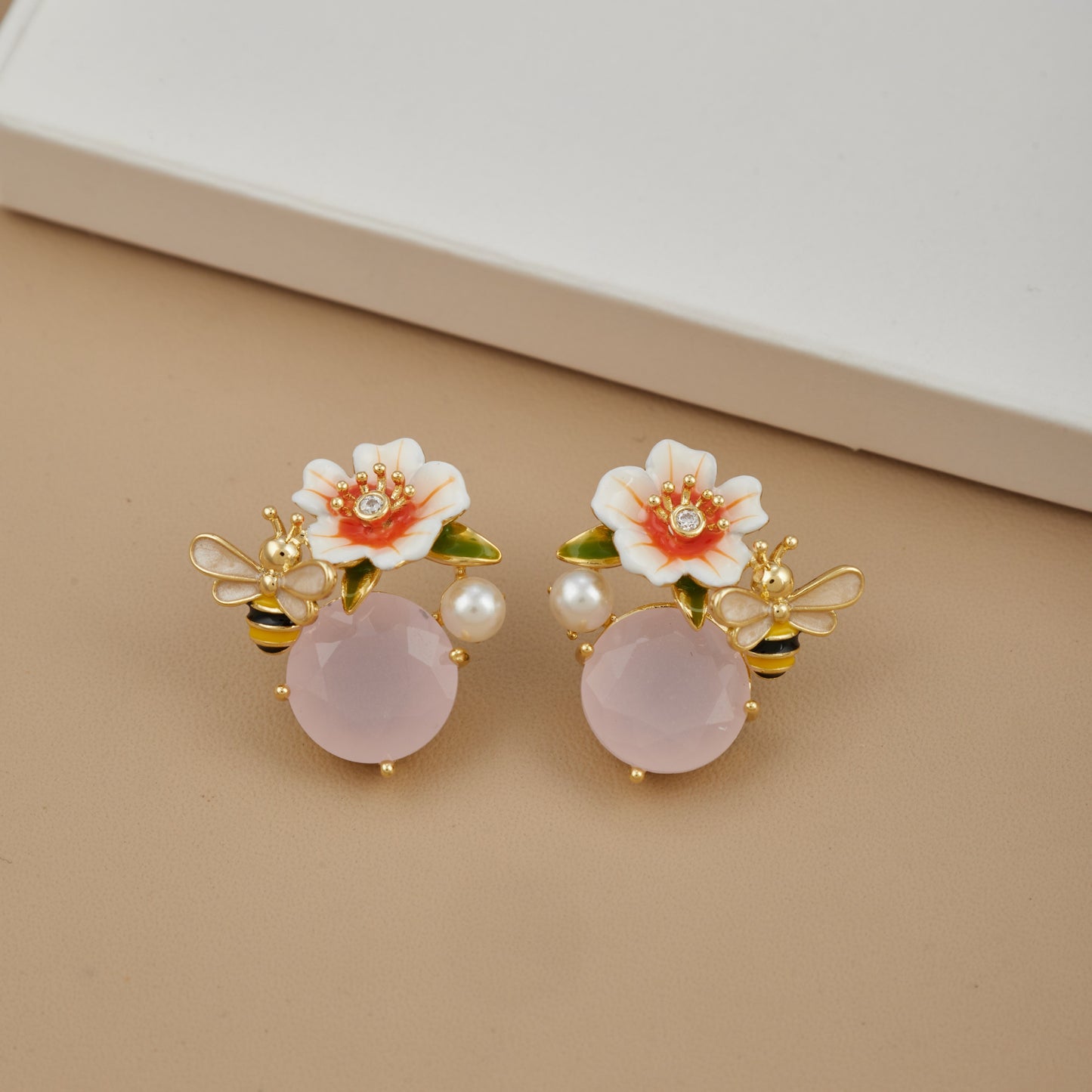 Elegant Bee and Flower Motif Earrings