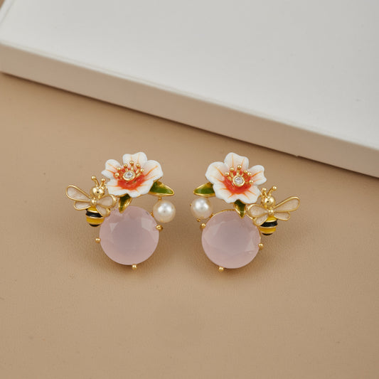 Elegant Bee and Flower Motif Earrings