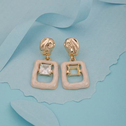 Asymmetrical Gold-Plated Drop Earrings with Square Frame Design for Women