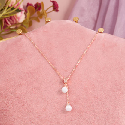 Rose Gold Drop Pendant Necklace with Elegant Pearls