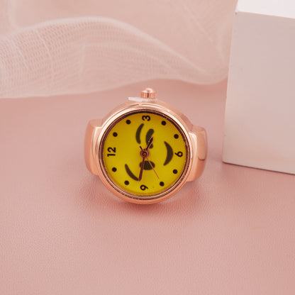 Buy Rose Gold Ring Watch with Yellow Dial and Stylish Print for Women