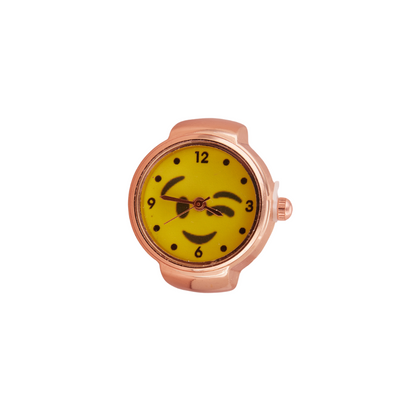 Buy Rose Gold Ring Watch with Yellow Dial and Stylish Print for Women