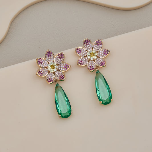 Emerald Blossom Drop Earrings