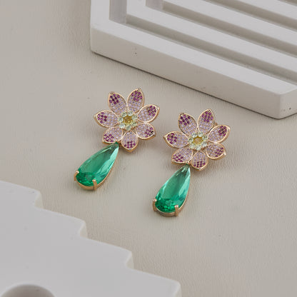 Emerald Blossom Drop Earrings