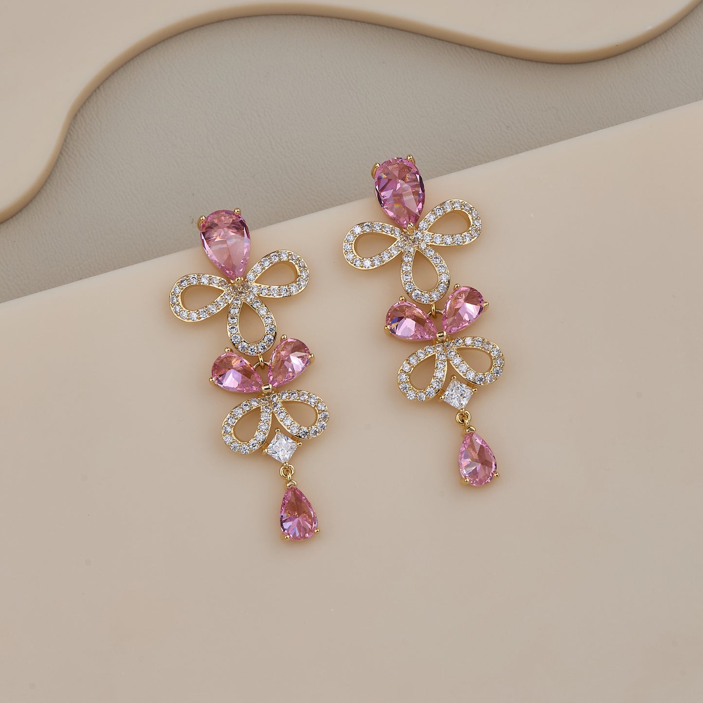Pink Bow Drop Earrings