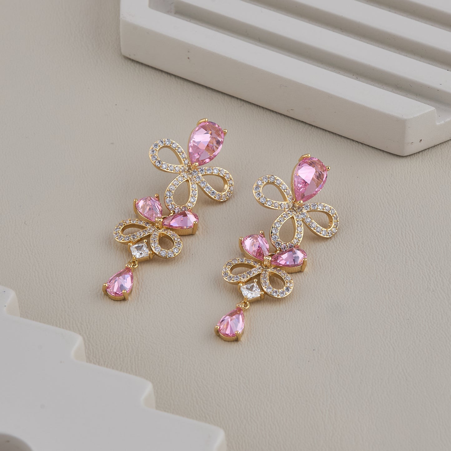 Pink Bow Drop Earrings