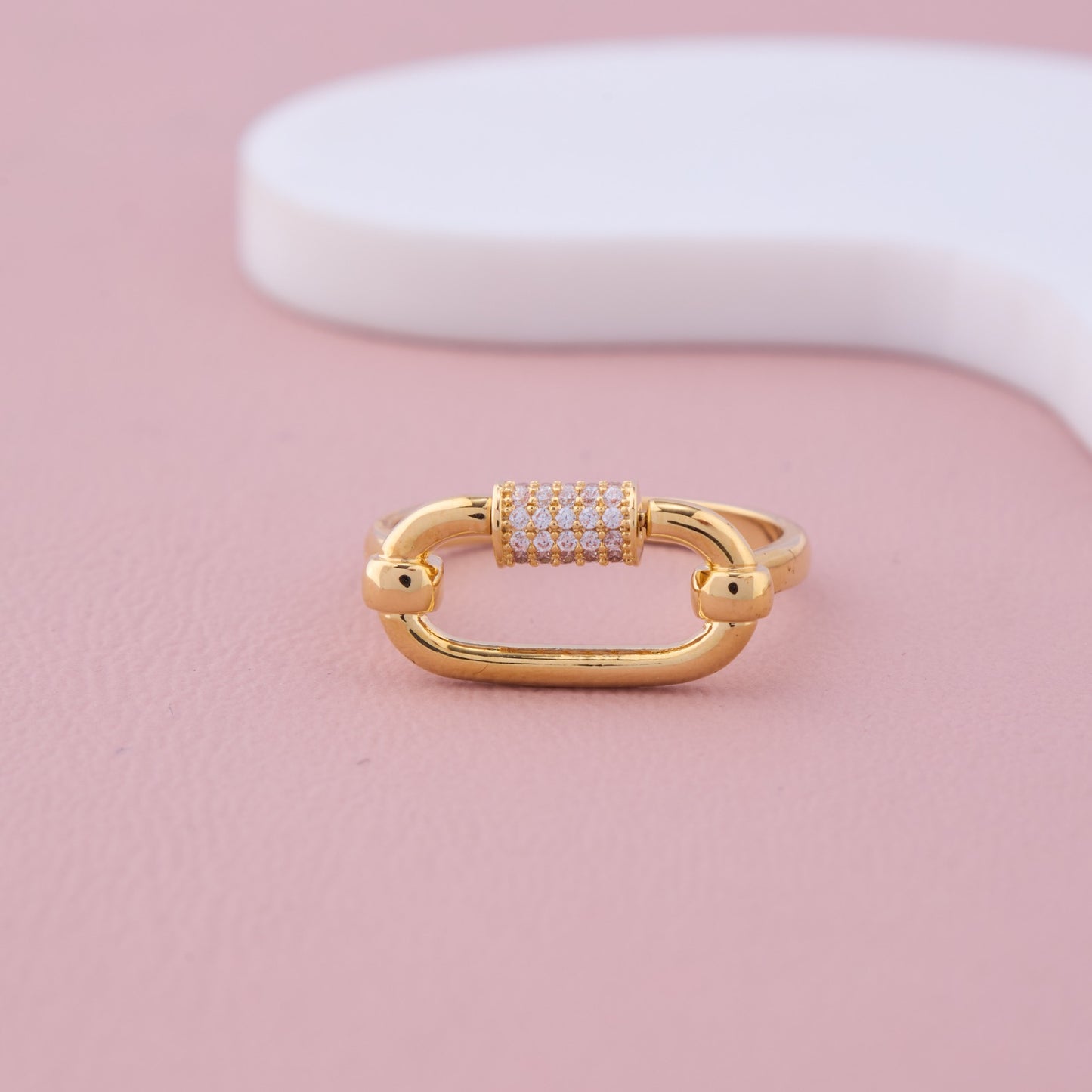Gold Link Ring with Pave CZ Detailing
