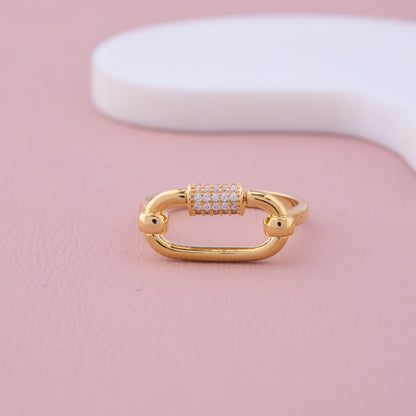 Gold Link Ring with Pave CZ Detailing