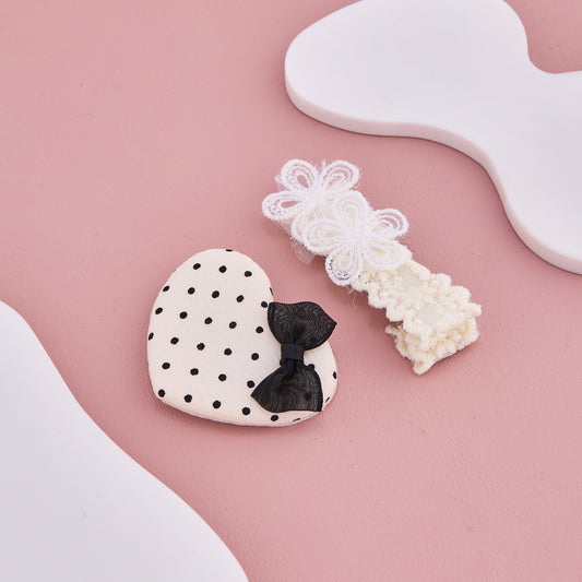 Heart & Lace Bow Hair Clips