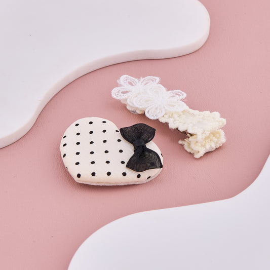 Heart & Lace Bow Hair Clips