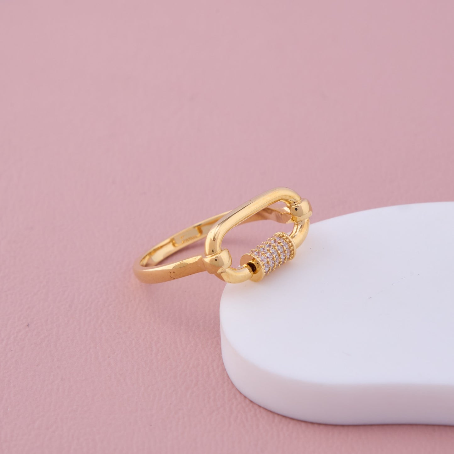 Gold Link Ring with Pave CZ Detailing