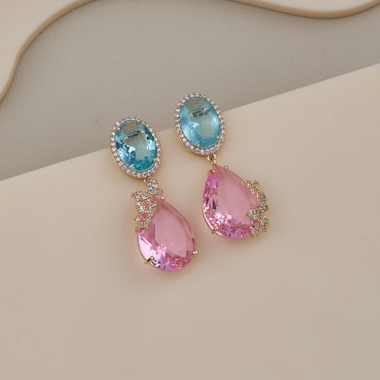 Aqua Pink Teardrop Earrings