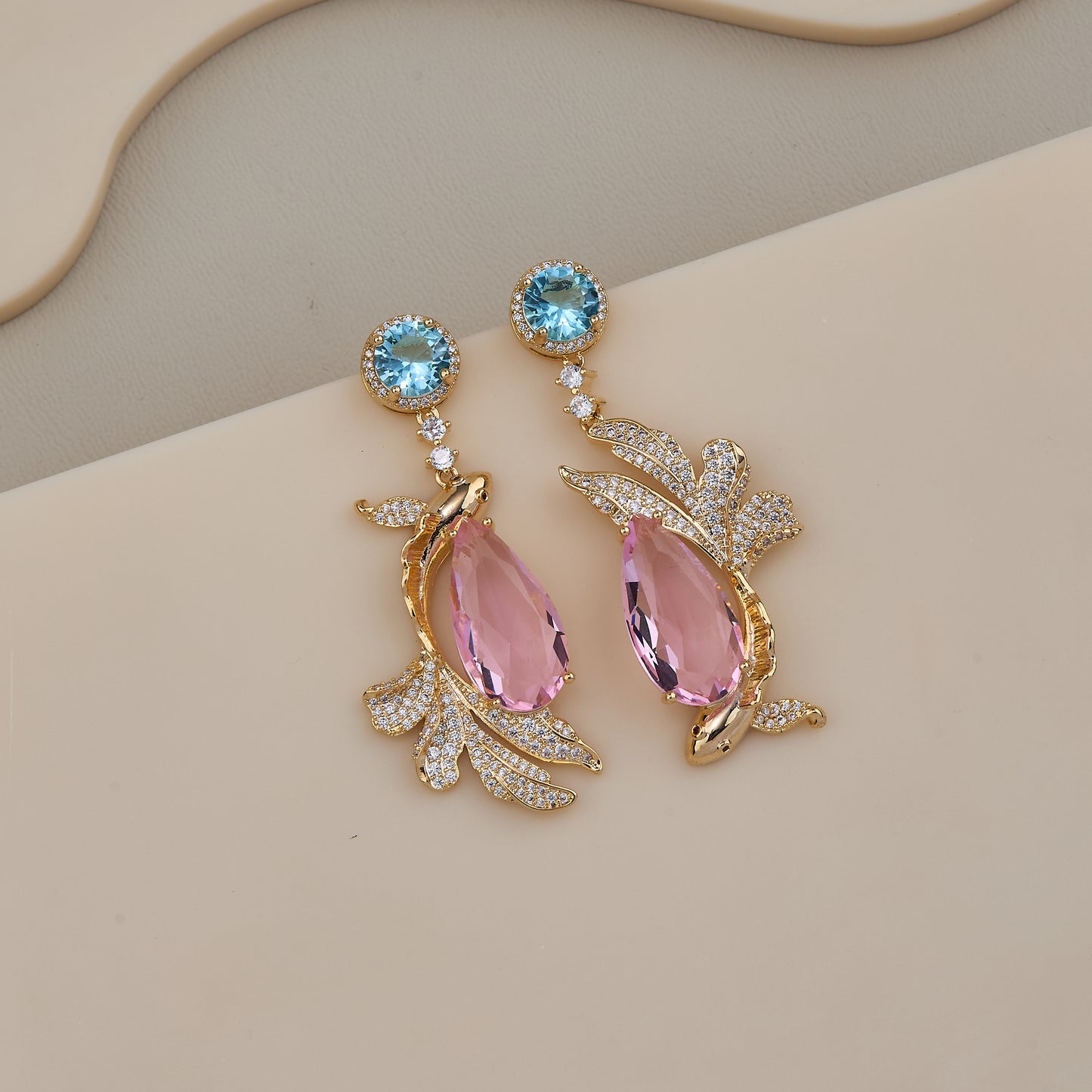 Blue Pink Leaf Earrings