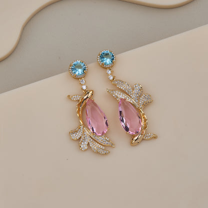 Blue Pink Leaf Earrings
