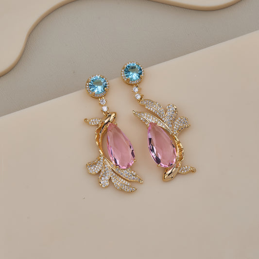 Blue Pink Leaf Earrings