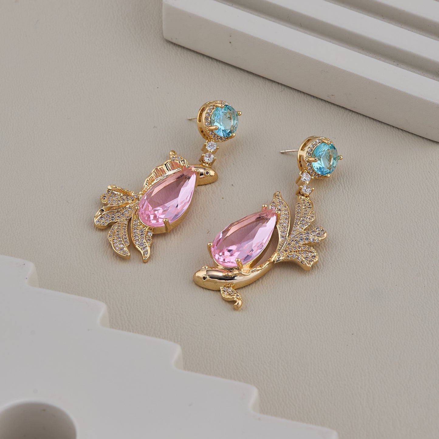 Blue Pink Leaf Earrings